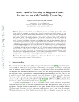 Direct Proof of Security of Wegman-Carter Authentication with Partially
  Known Key