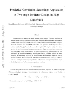 Predictive Correlation Screening: Application to Two-stage Predictor
  Design in High Dimension