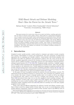 DAG-Based Attack and Defense Modeling: Don't Miss the Forest for the
  Attack Trees