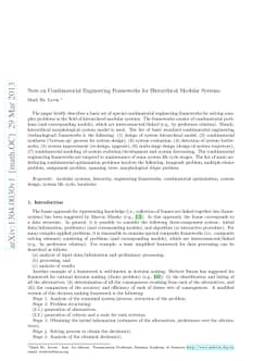 Note on Combinatorial Engineering Frameworks for Hierarchical Modular
  Systems