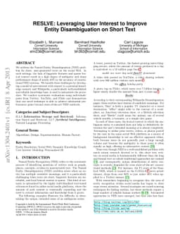 RESLVE: Leveraging User Interest to Improve Entity Disambiguation on
  Short Text