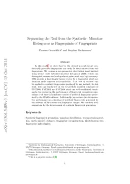 Separating the Real from the Synthetic: Minutiae Histograms as
  Fingerprints of Fingerprints