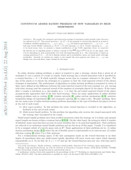 Continuum armed bandit problem of few variables in high dimensions