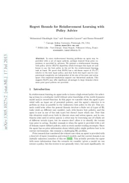 Regret Bounds for Reinforcement Learning with Policy Advice