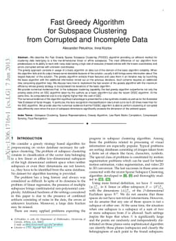 Fast greedy algorithm for subspace clustering from corrupted and
  incomplete data