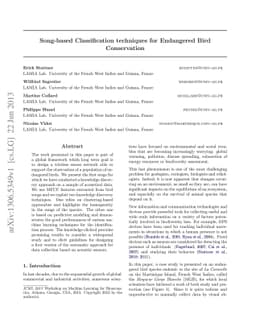 Song-based Classification techniques for Endangered Bird Conservation