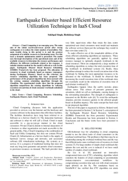 Earthquake Disaster based Efficient Resource Utilization Technique in
  IaaS Cloud