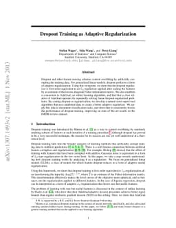 Dropout Training as Adaptive Regularization
