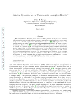 Iterative Byzantine Vector Consensus in Incomplete Graphs