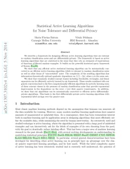 Statistical Active Learning Algorithms for Noise Tolerance and
  Differential Privacy