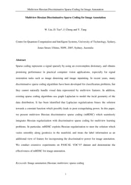 Multiview Hessian Discriminative Sparse Coding for Image Annotation