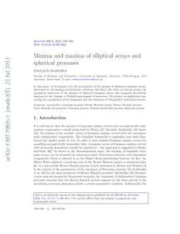 Minima and maxima of elliptical arrays and spherical processes