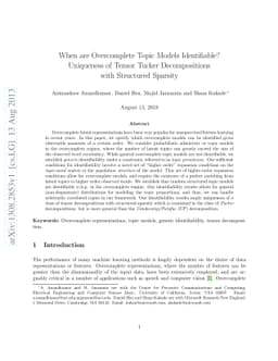When are Overcomplete Topic Models Identifiable? Uniqueness of Tensor
  Tucker Decompositions with Structured Sparsity