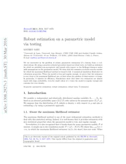 Robust estimation on a parametric model via testing