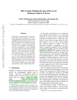 NRC-Canada: Building the State-of-the-Art in Sentiment Analysis of
  Tweets