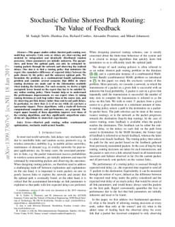 Stochastic Online Shortest Path Routing: The Value of Feedback