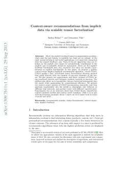 Context-aware recommendations from implicit data via scalable tensor
  factorization