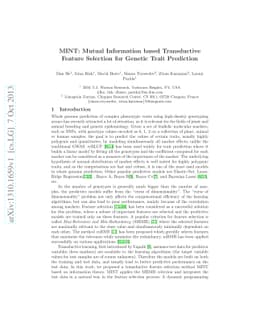 MINT: Mutual Information based Transductive Feature Selection for
  Genetic Trait Prediction