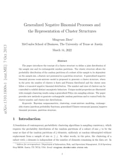 Generalized Negative Binomial Processes and the Representation of
  Cluster Structures