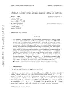 Minimax rates in permutation estimation for feature matching
