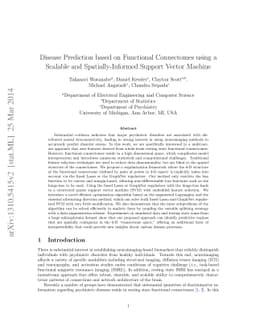 Disease Prediction based on Functional Connectomes using a Scalable and
  Spatially-Informed Support Vector Machine