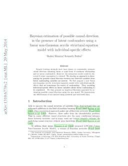 Bayesian estimation of possible causal direction in the presence of
  latent confounders using a linear non-Gaussian acyclic structural equation
  model with individual-specific effects