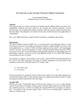 New Results on the Number Theoretic Hilbert Transform