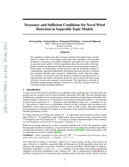 Necessary and Sufficient Conditions for Novel Word Detection in
  Separable Topic Models