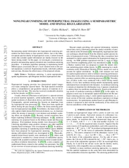 Nonlinear unmixing of hyperspectral images using a semiparametric model
  and spatial regularization