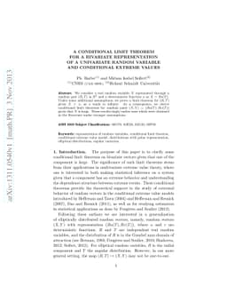 A conditional limit theorem for a bivariate representation of a
  univariate random variable and conditional extreme values