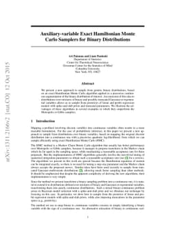 Auxiliary-variable Exact Hamiltonian Monte Carlo Samplers for Binary
  Distributions