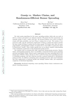 Gossip vs. Markov Chains, and Randomness-Efficient Rumor Spreading