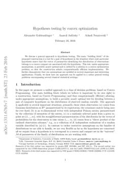 Hypothesis testing by convex optimization