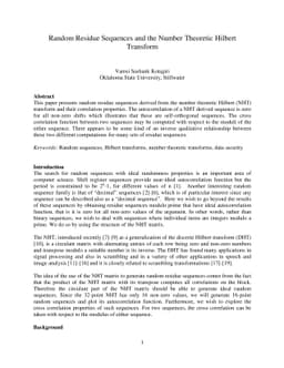 Random Residue Sequences and the Number Theoretic Hilbert Transform