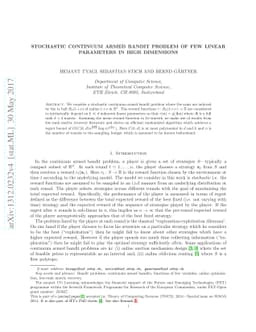Stochastic continuum armed bandit problem of few linear parameters in
  high dimensions