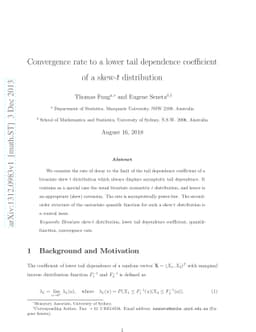 Convergence rate to a lower tail dependence coefficient of a skew-t
  distribution