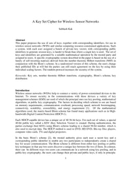 A Key Set Cipher for Wireless Sensor Networks