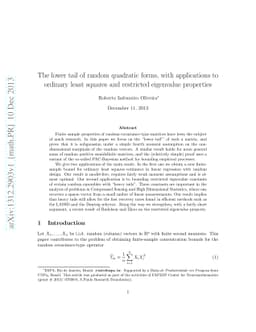 The lower tail of random quadratic forms, with applications to ordinary
  least squares and restricted eigenvalue properties
