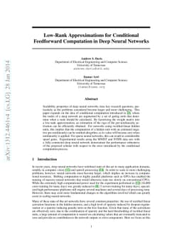 Low-Rank Approximations for Conditional Feedforward Computation in Deep
  Neural Networks