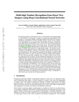 Multi-digit Number Recognition from Street View Imagery using Deep
  Convolutional Neural Networks