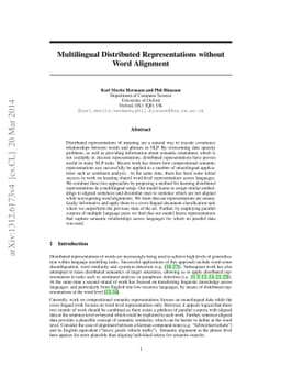 Multilingual Distributed Representations without Word Alignment