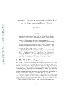 Theoretical Bitcoin Attacks with less than Half of the Computational
  Power (draft)
