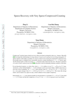Sparse Recovery with Very Sparse Compressed Counting