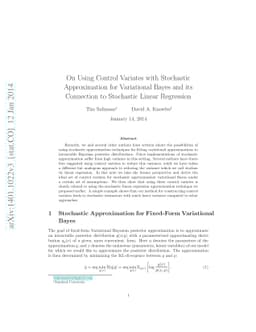 On Using Control Variates with Stochastic Approximation for Variational
  Bayes and its Connection to Stochastic Linear Regression