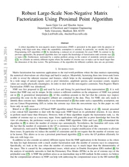 Robust Large Scale Non-negative Matrix Factorization using Proximal
  Point Algorithm