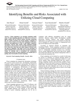 Identifying Benefits and risks associated with utilizing cloud computing