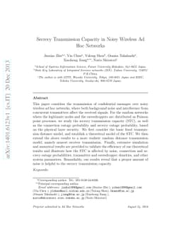 Secrecy Transmission Capacity in Noisy Wireless Ad Hoc Networks