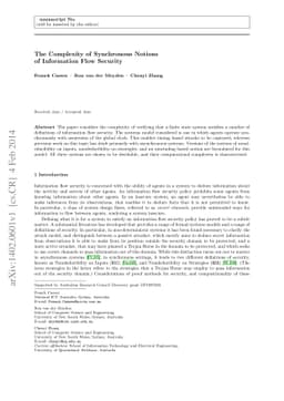 The Complexity of Synchronous Notions of Information Flow Security