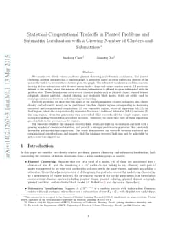 Statistical-Computational Tradeoffs in Planted Problems and Submatrix
  Localization with a Growing Number of Clusters and Submatrices