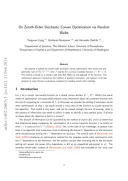 On Zeroth-Order Stochastic Convex Optimization via Random Walks